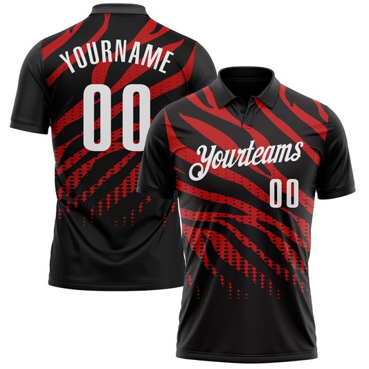 Custom Black Red-White 3D Bowling Dot Performance Polo Shirt - Main View