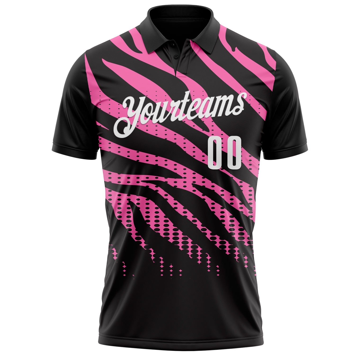 Custom Black Pink-White 3D Bowling Dot Performance Polo Shirt view 2