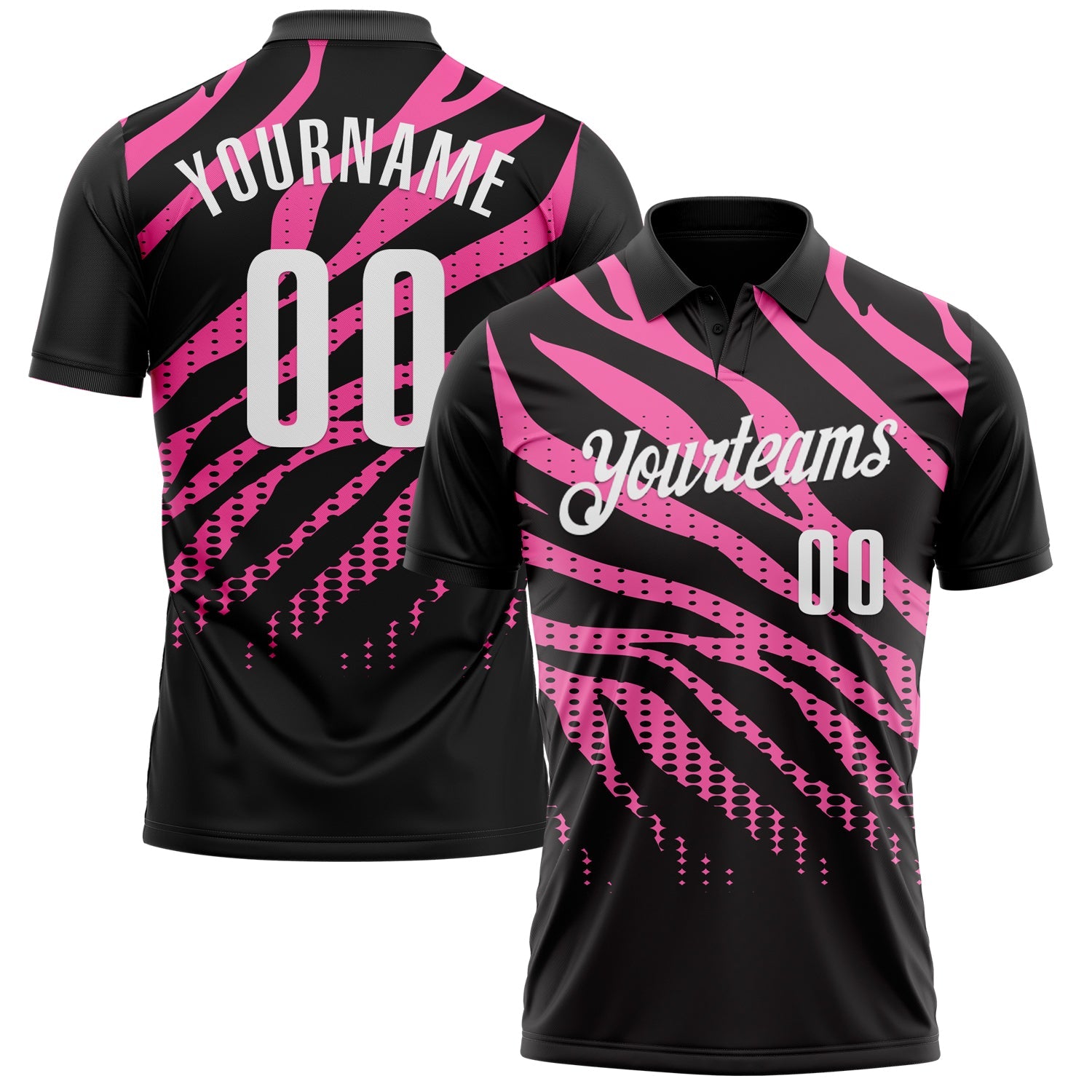 Custom Black Pink-White 3D Bowling Dot Performance Polo Shirt - Main View