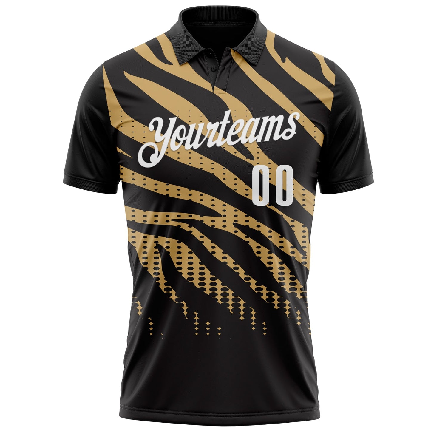 Custom Black Old Gold-White 3D Bowling Dot Performance Polo Shirt view 2