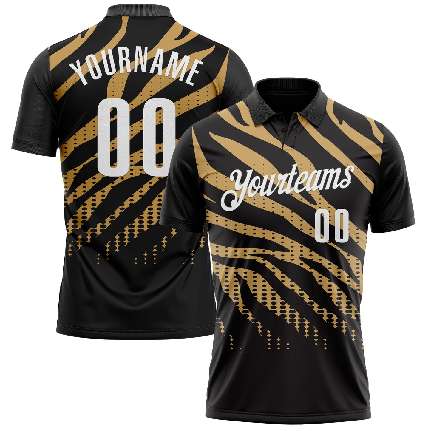 Custom Black Old Gold-White 3D Bowling Dot Performance Polo Shirt - Main View