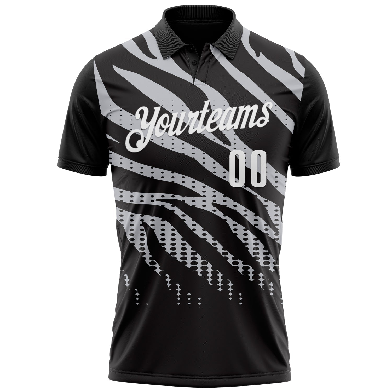 Custom Black Gray-White 3D Bowling Dot Performance Polo Shirt view 2
