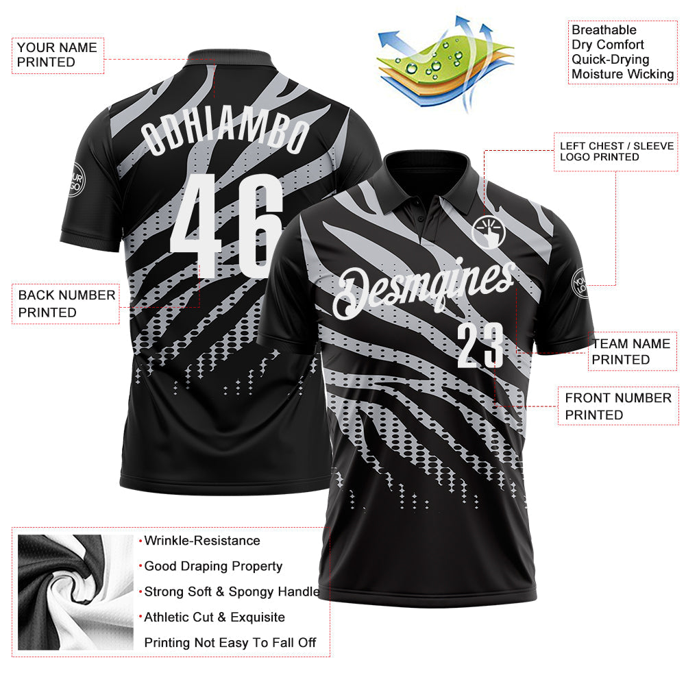Custom Black Gray-White 3D Bowling Dot Performance Polo Shirt view 3