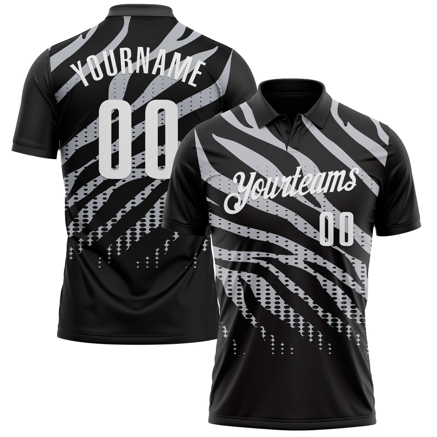Custom Black Gray-White 3D Bowling Dot Performance Polo Shirt - Main View