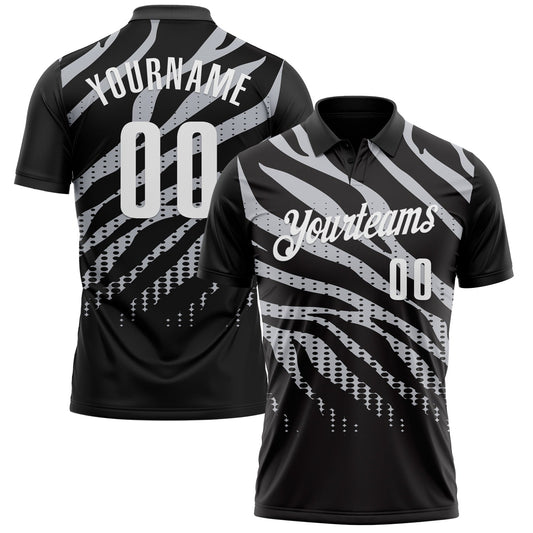 Custom Black Gray-White 3D Bowling Dot Performance Polo Shirt - Main View