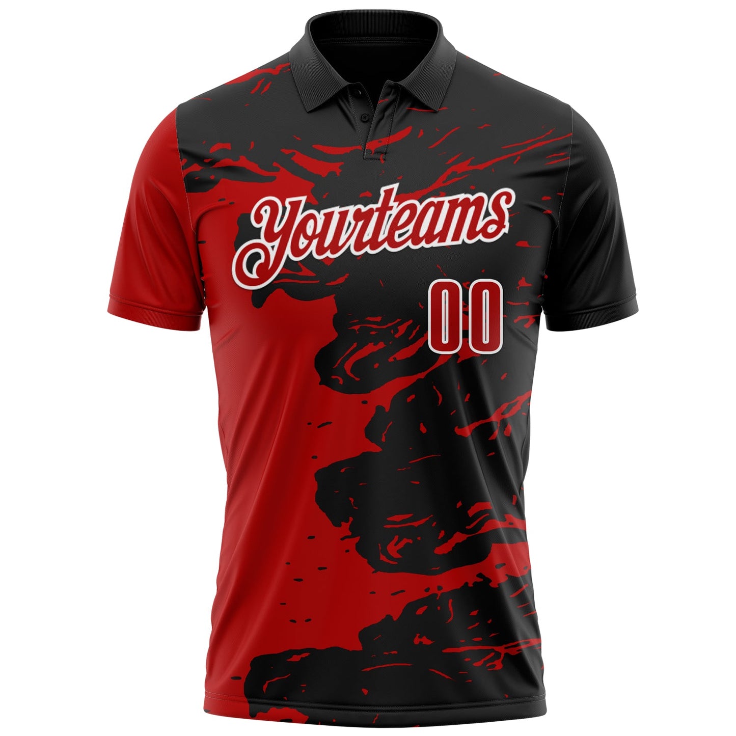 Custom Black Red-White 3D Bowling Splash Ink Performance Polo Shirt view 2