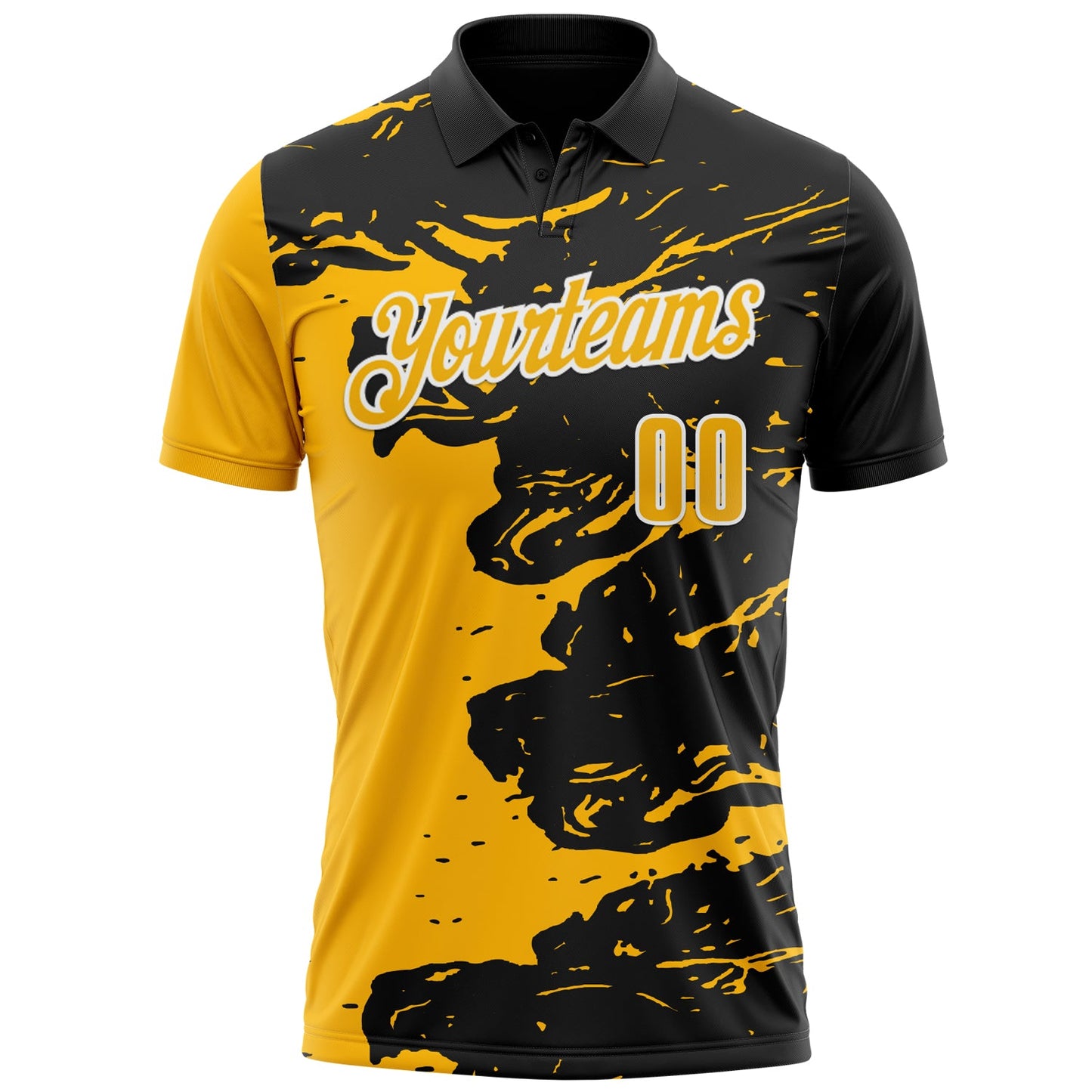 Custom Black Gold-White 3D Bowling Splash Ink Performance Polo Shirt view 2