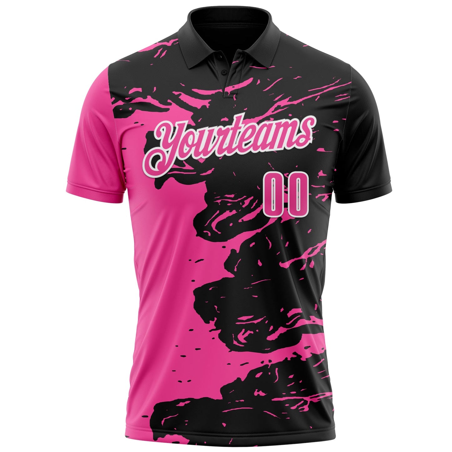 Custom Black Pink-White 3D Bowling Splash Ink Performance Polo Shirt view 2