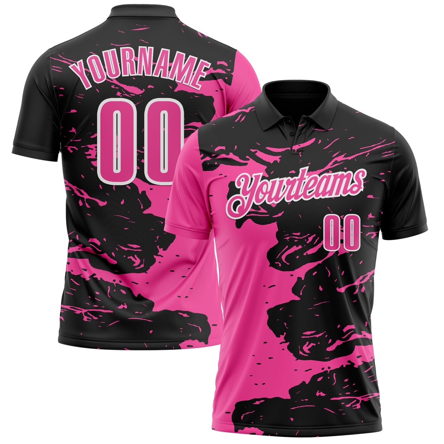 Custom Black Pink-White 3D Bowling Splash Ink Performance Polo Shirt - Main View