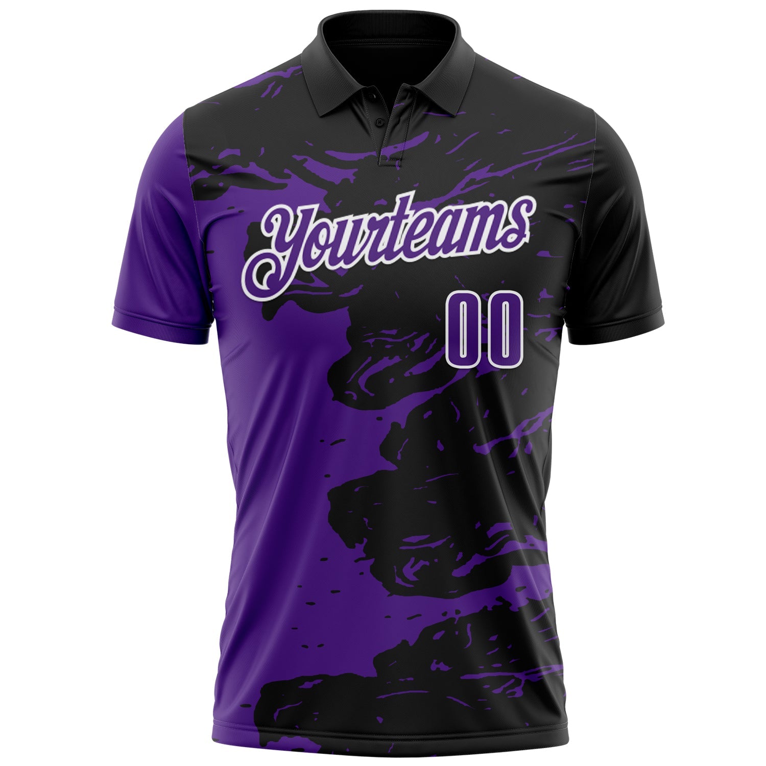 Custom Black Purple-White 3D Bowling Splash Ink Performance Polo Shirt view 2