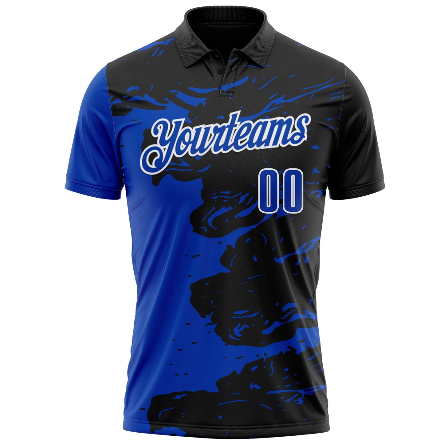 Custom Black Thunder Blue-White 3D Bowling Splash Ink Performance Polo Shirt view 2