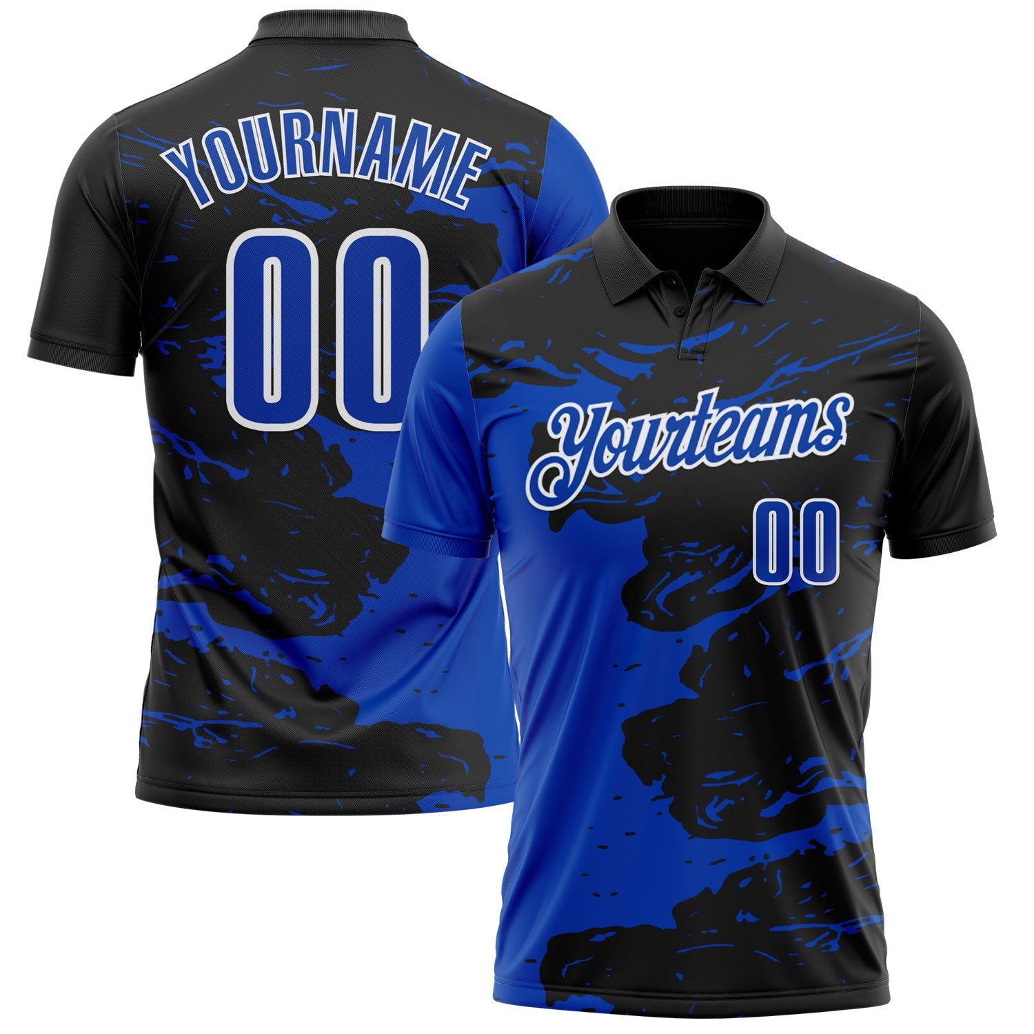 Custom Black Thunder Blue-White 3D Bowling Splash Ink Performance Polo Shirt - Main View