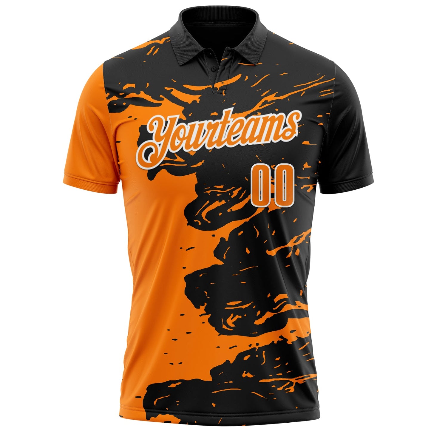 Custom Black Bay Orange-White 3D Bowling Splash Ink Performance Polo Shirt view 2