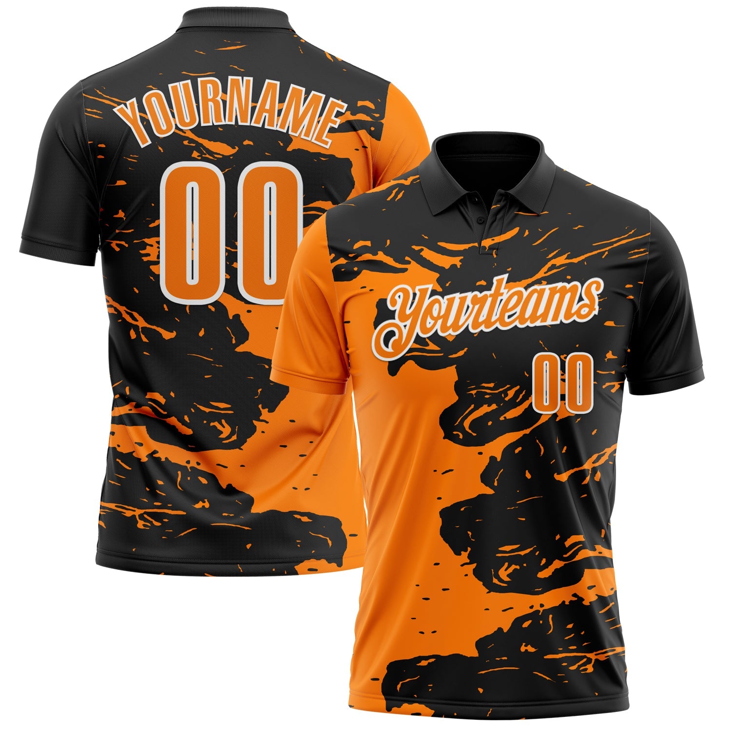 Custom Black Bay Orange-White 3D Bowling Splash Ink Performance Polo Shirt - Main View