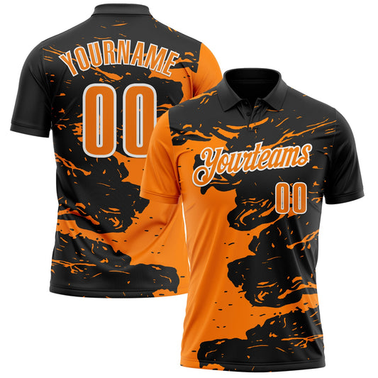 Custom Black Bay Orange-White 3D Bowling Splash Ink Performance Polo Shirt - Main View
