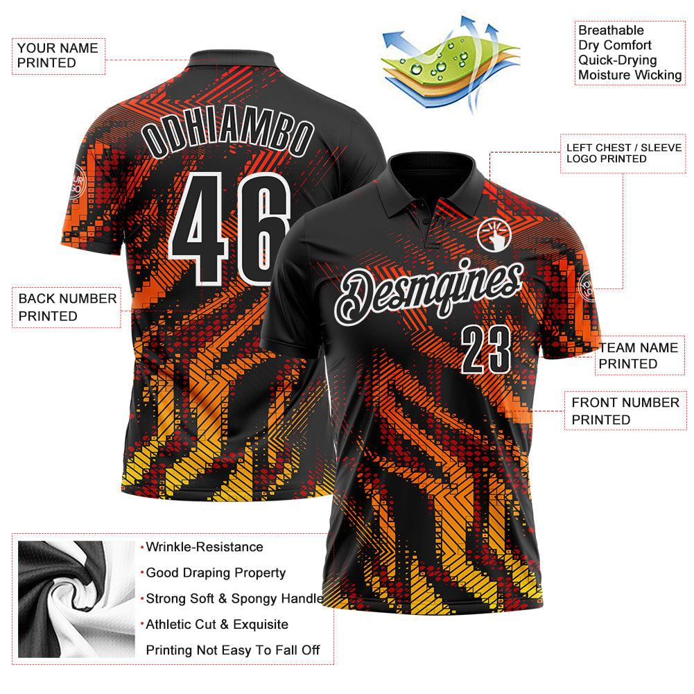 Custom Black Red-White 3D Bowling Geometric Shape Performance Polo Shirt view 3