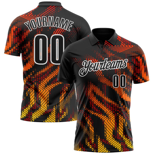Custom Black Red-White 3D Bowling Geometric Shape Performance Polo Shirt - Main View