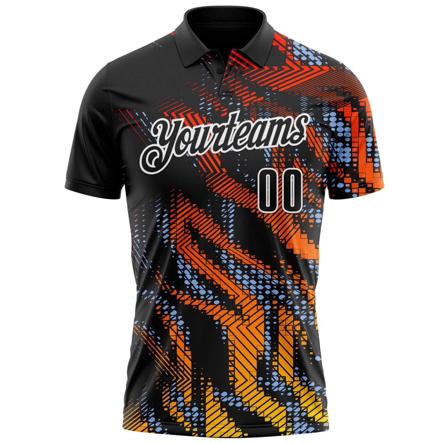 Custom Black Light Blue-White 3D Bowling Geometric Shape Performance Polo Shirt view 2