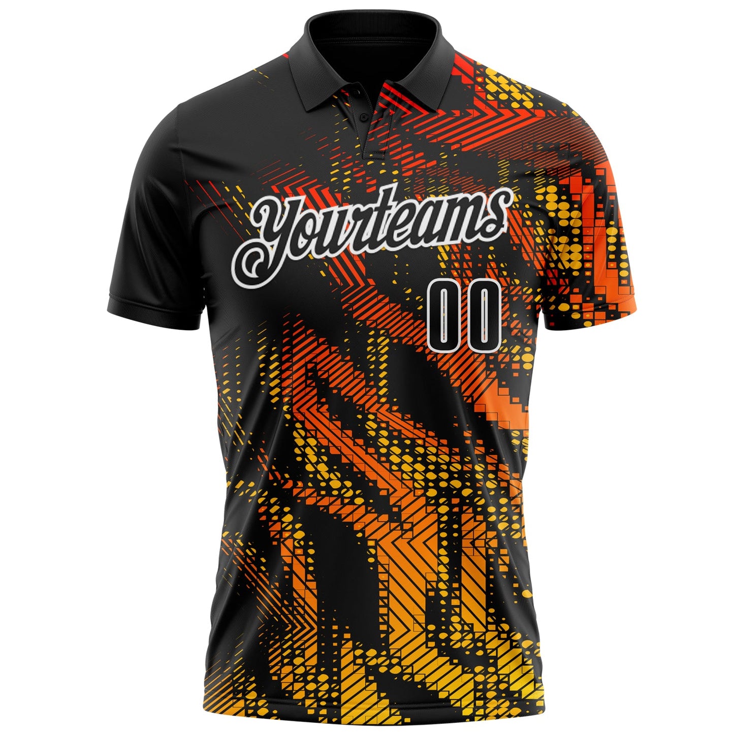 Custom Black Gold-White 3D Bowling Geometric Shape Performance Polo Shirt view 2