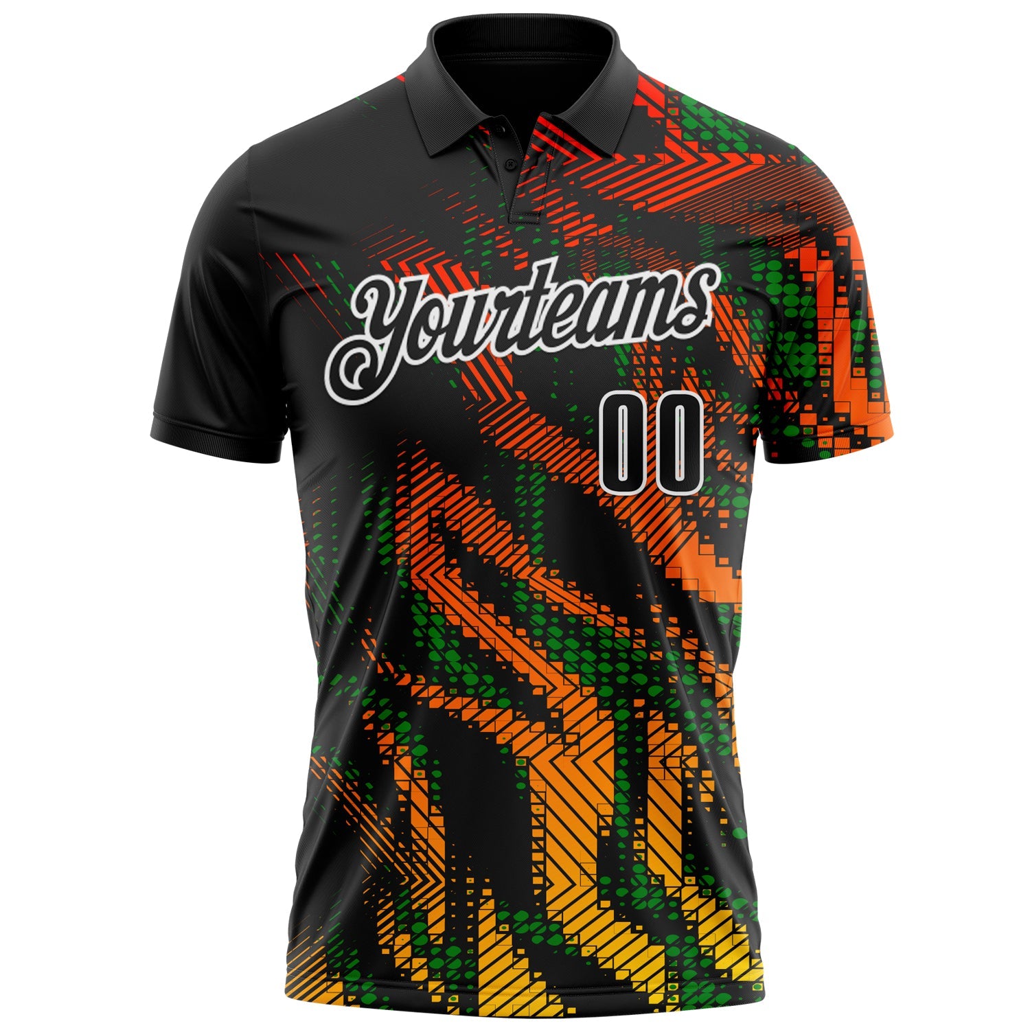 Custom Black Grass Green-White 3D Bowling Geometric Shape Performance Polo Shirt view 2
