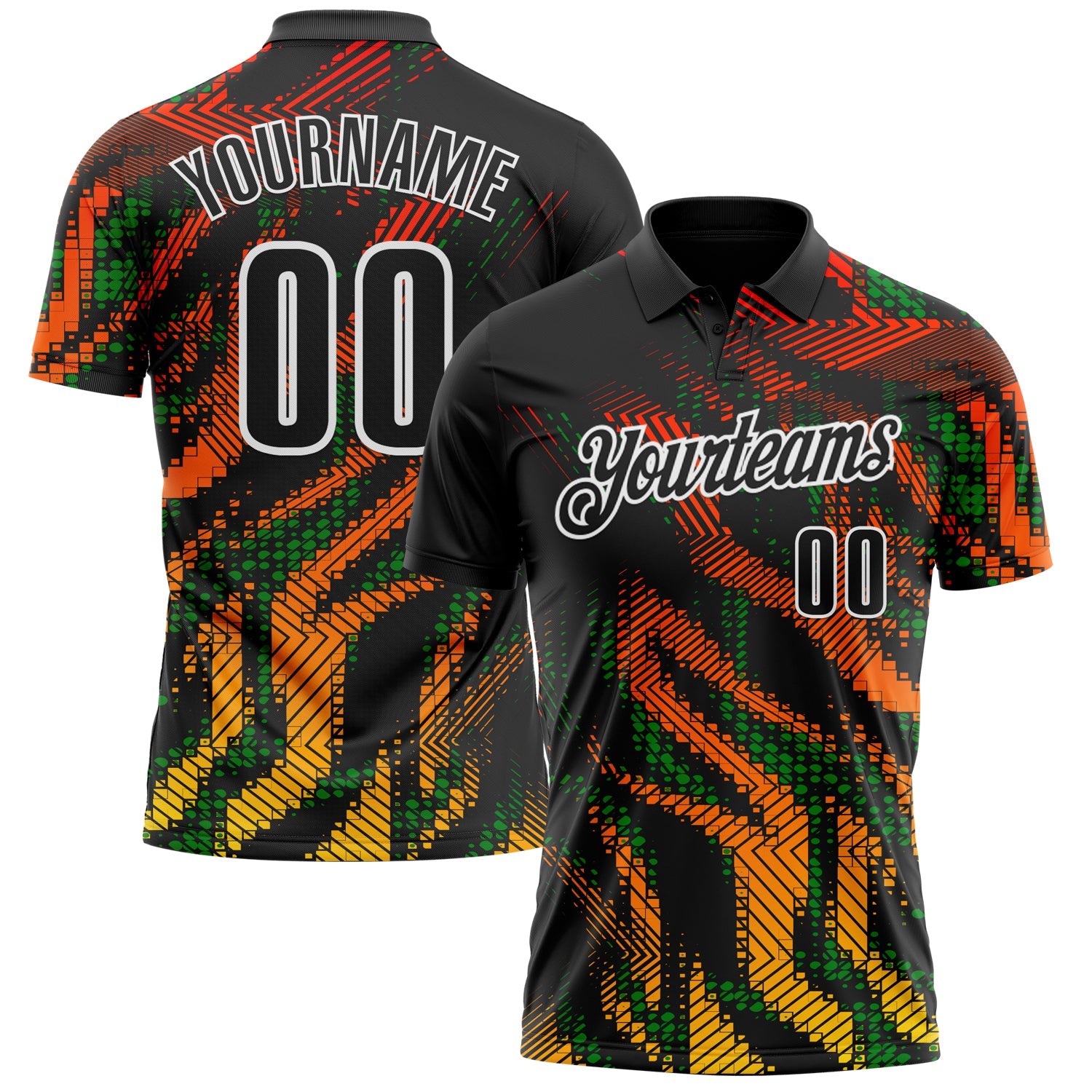 Custom Black Grass Green-White 3D Bowling Geometric Shape Performance Polo Shirt - Main View