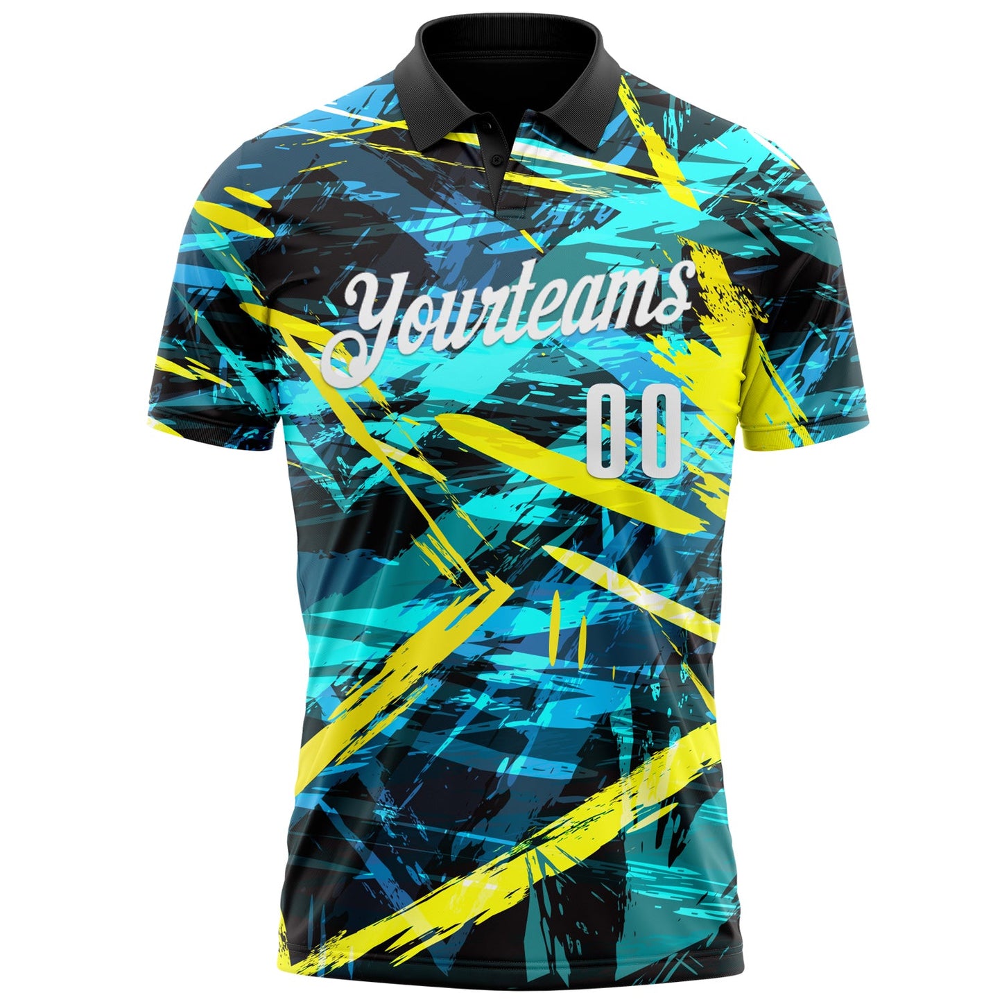 Custom Black White 3D Bowling Abstract Grunge Art Performance Polo Shirt view 2