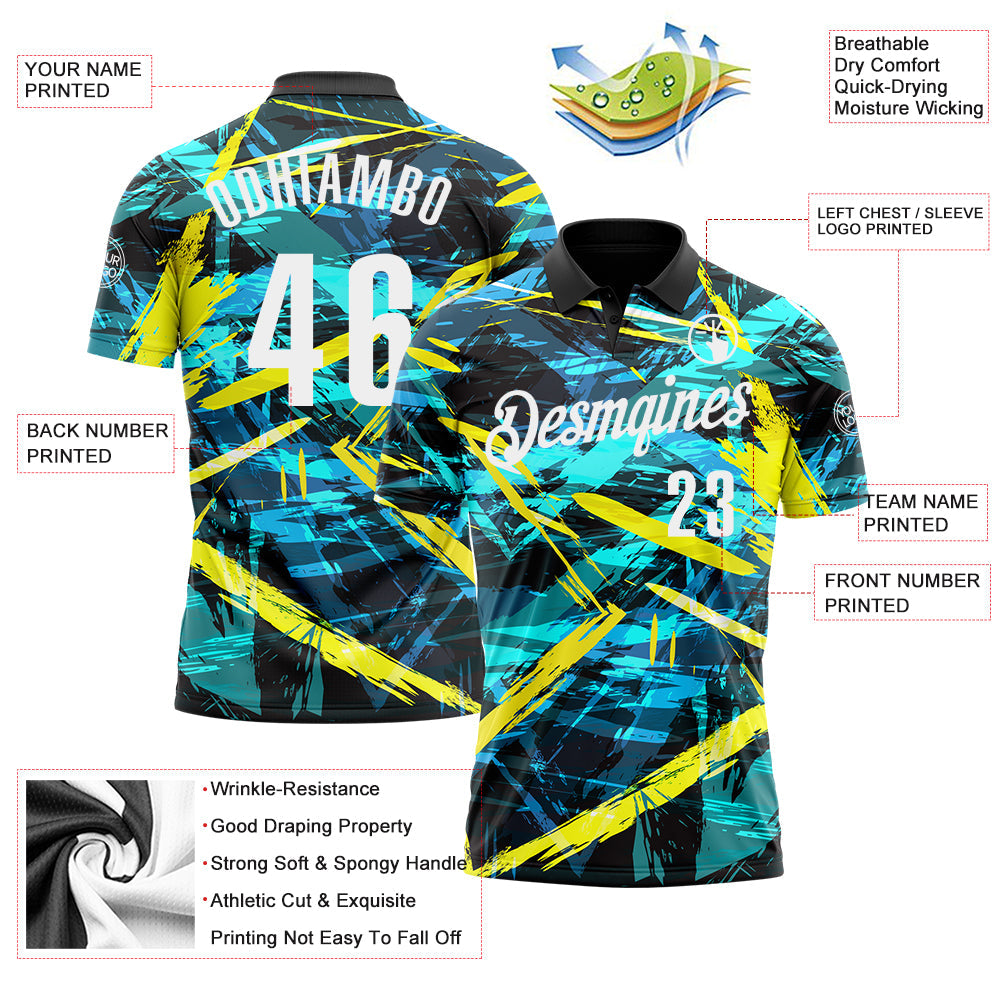 Custom Black White 3D Bowling Abstract Grunge Art Performance Polo Shirt view 3