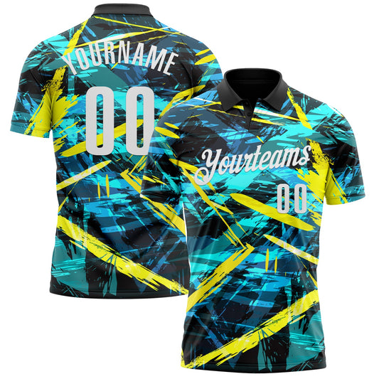 Custom Black White 3D Bowling Abstract Grunge Art Performance Polo Shirt - Main View