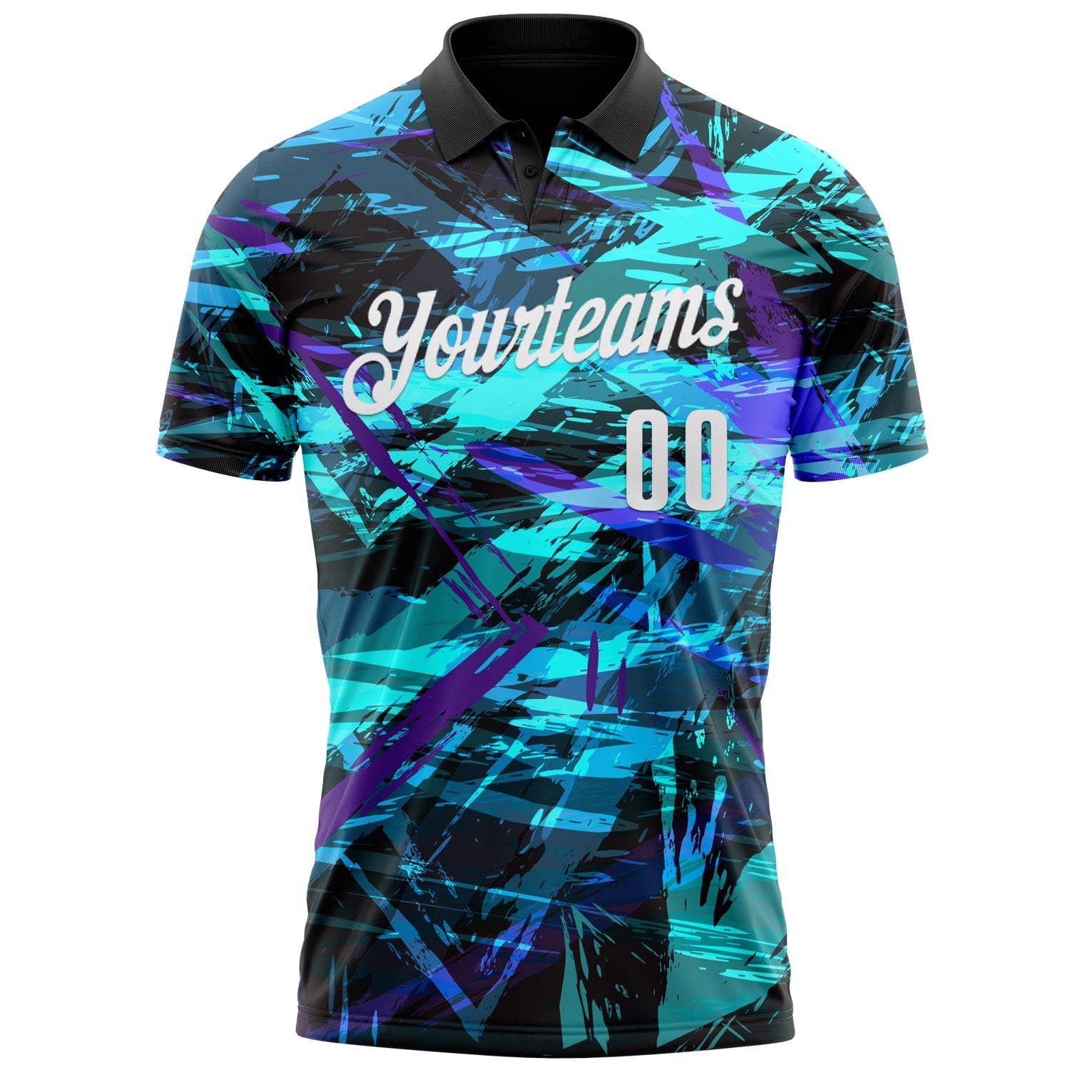 Custom Black White 3D Bowling Abstract Grunge Art Performance Polo Shirt view 2