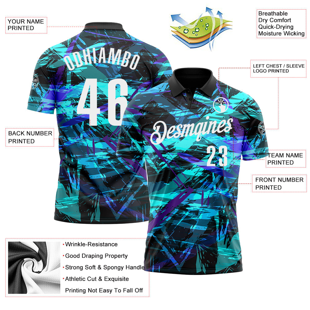 Custom Black White 3D Bowling Abstract Grunge Art Performance Polo Shirt view 3