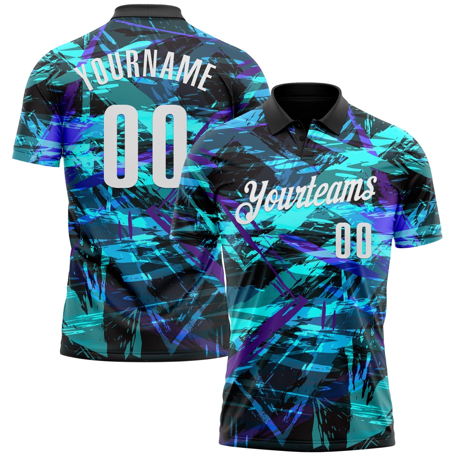 Custom Black White 3D Bowling Abstract Grunge Art Performance Polo Shirt - Main View