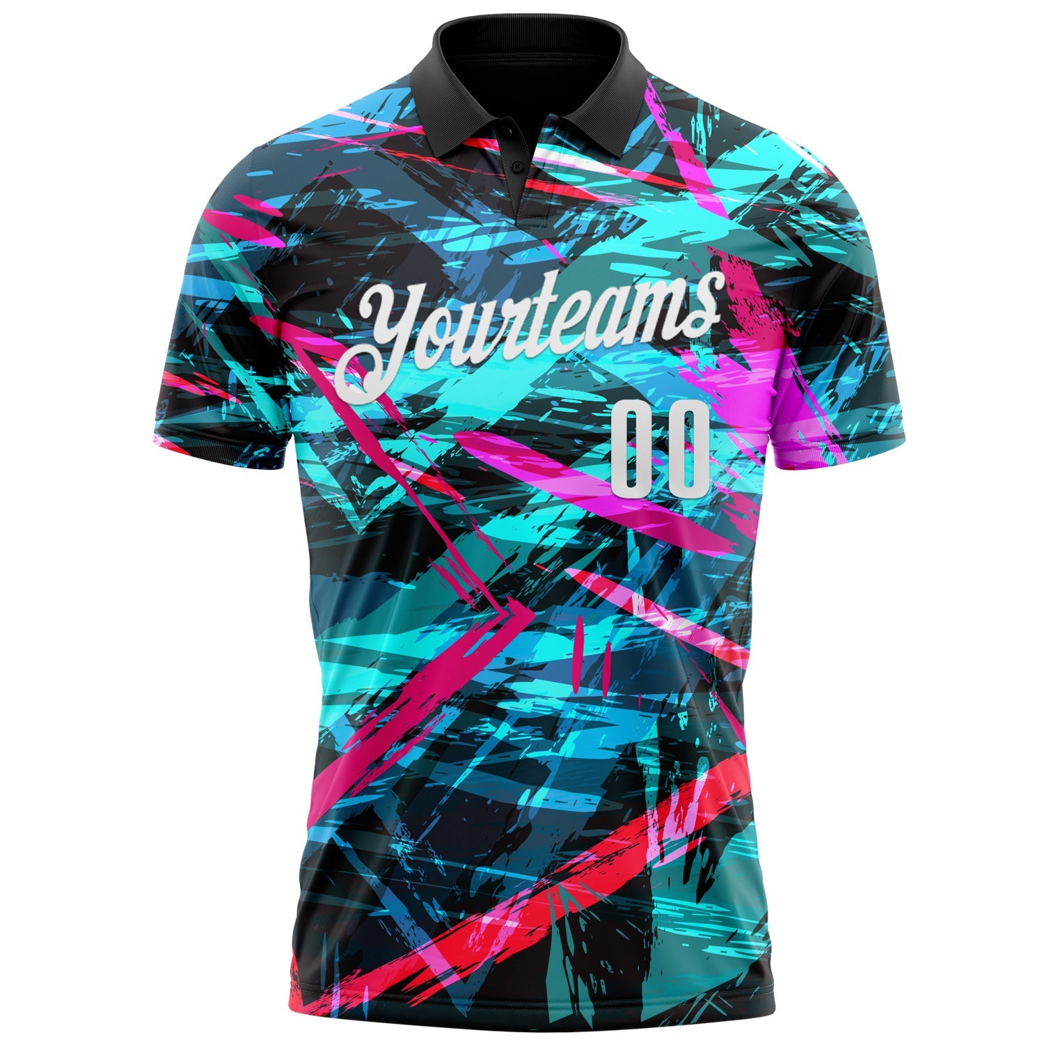 Custom Black White 3D Bowling Abstract Grunge Art Performance Polo Shirt view 2