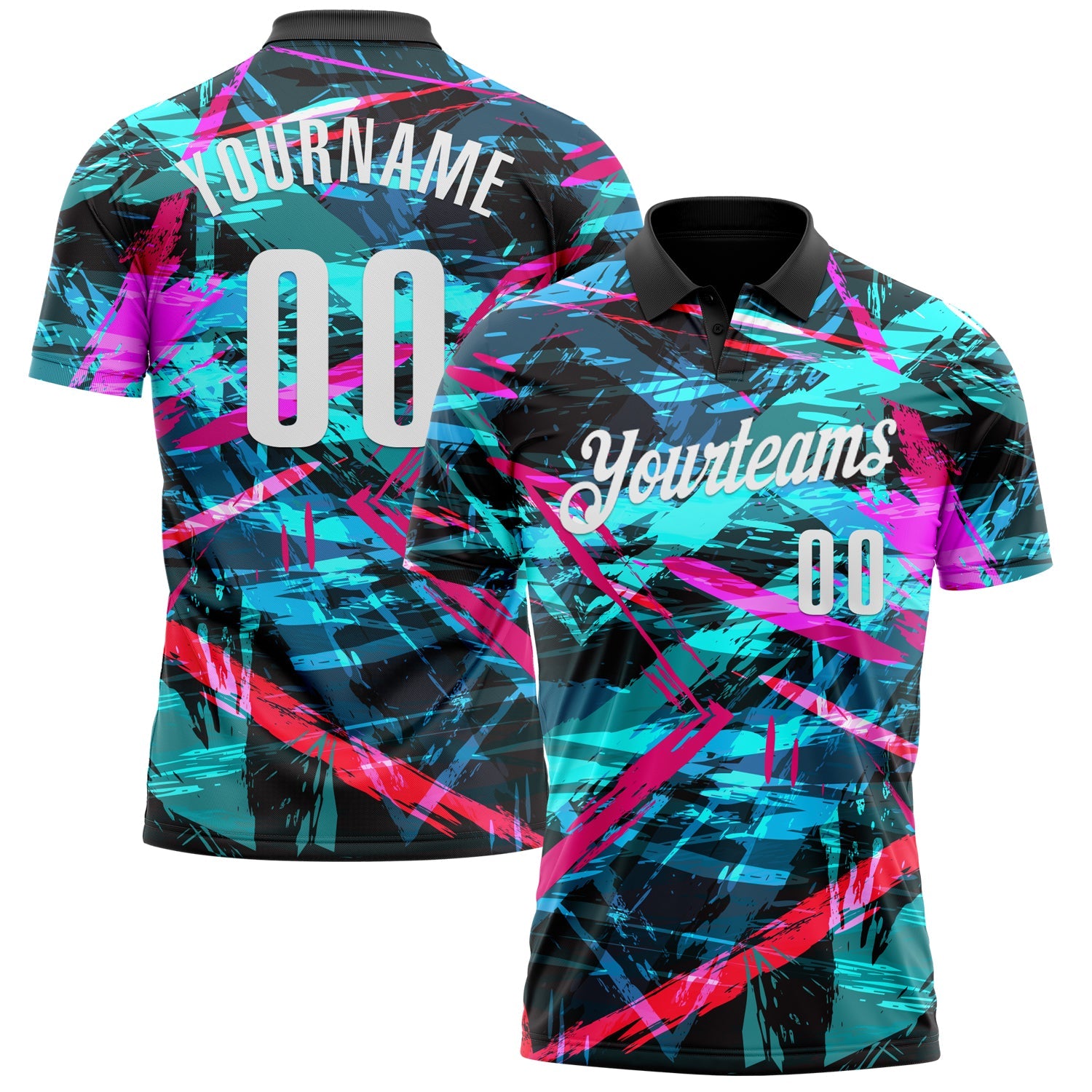 Custom Black White 3D Bowling Abstract Grunge Art Performance Polo Shirt - Main View