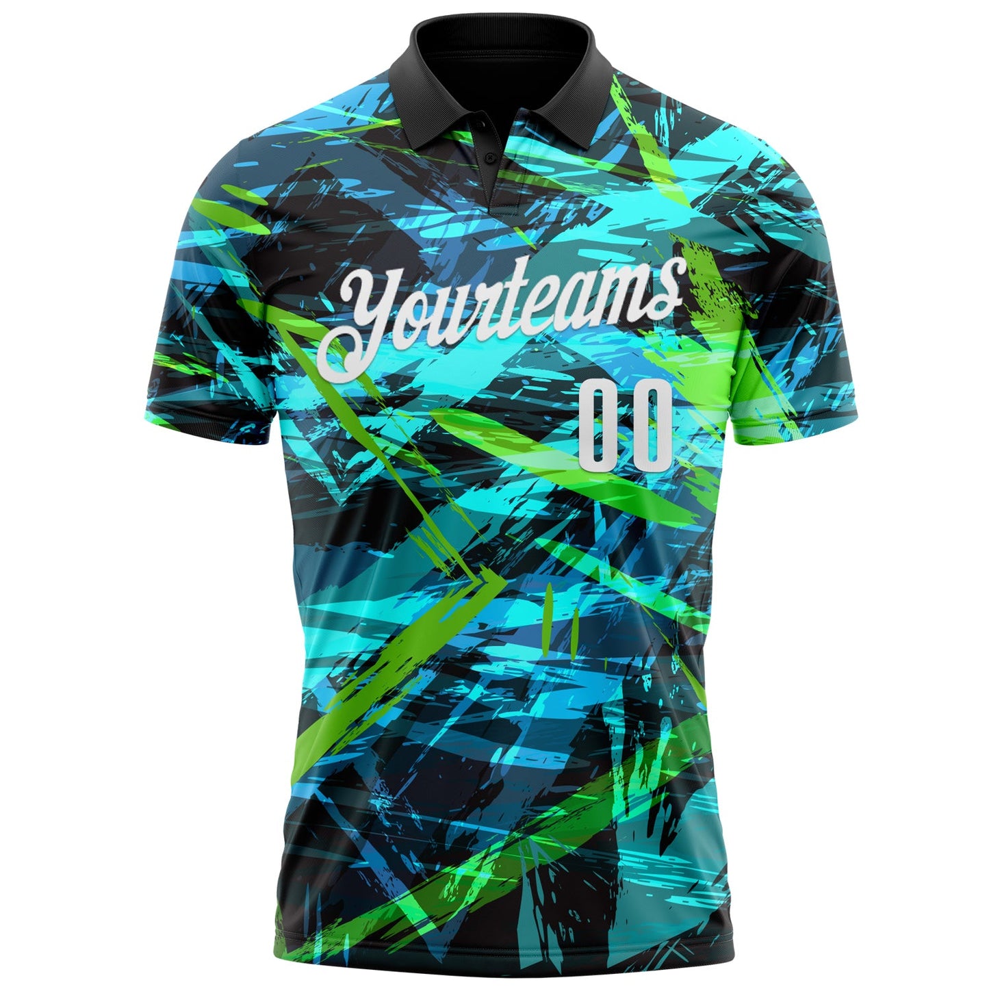 Custom Black White 3D Bowling Abstract Grunge Art Performance Polo Shirt view 2