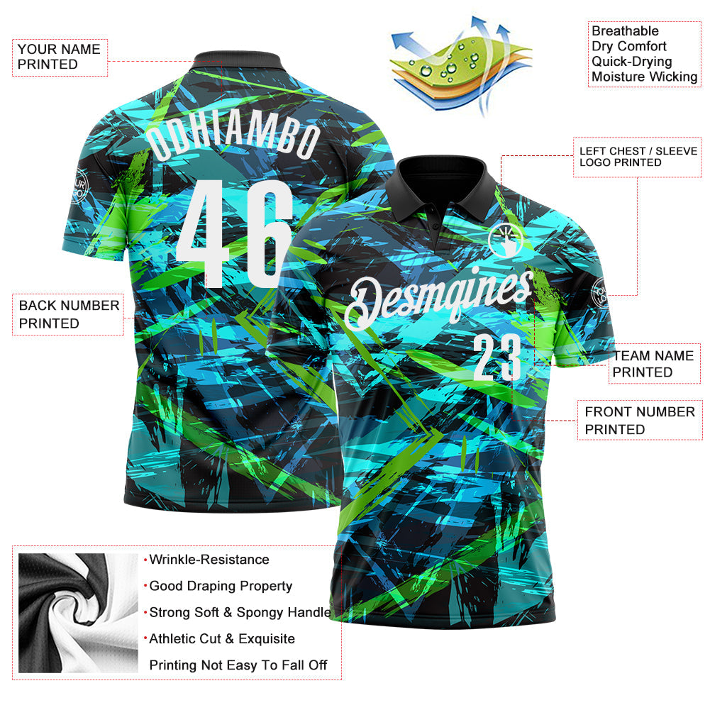 Custom Black White 3D Bowling Abstract Grunge Art Performance Polo Shirt view 3