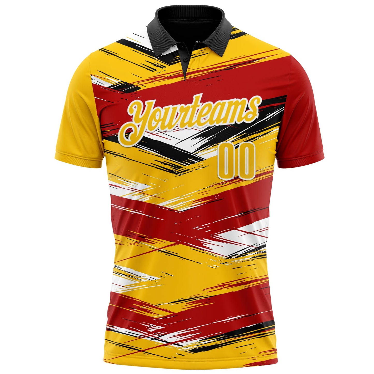 Custom Red Yellow-Black 3D Bowling Abstract Grunge Art Performance Polo Shirt view 2