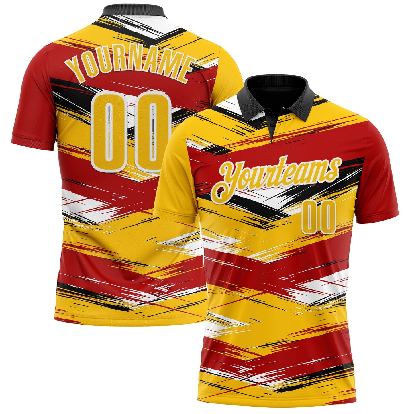 Custom Red Yellow-Black 3D Bowling Abstract Grunge Art Performance Polo Shirt - Main View