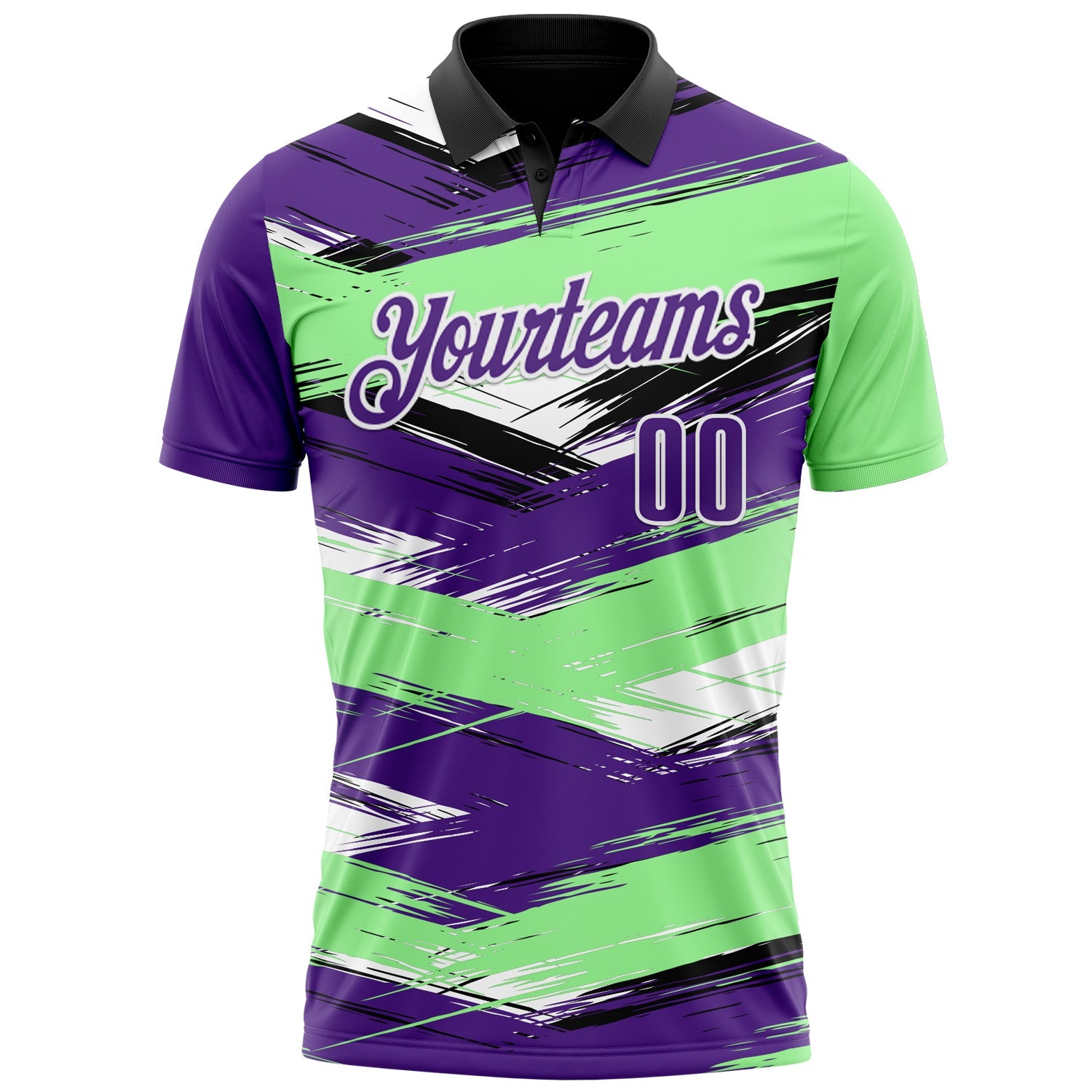Custom Pea Green Purple-Black 3D Bowling Abstract Grunge Art Performance Polo Shirt view 2