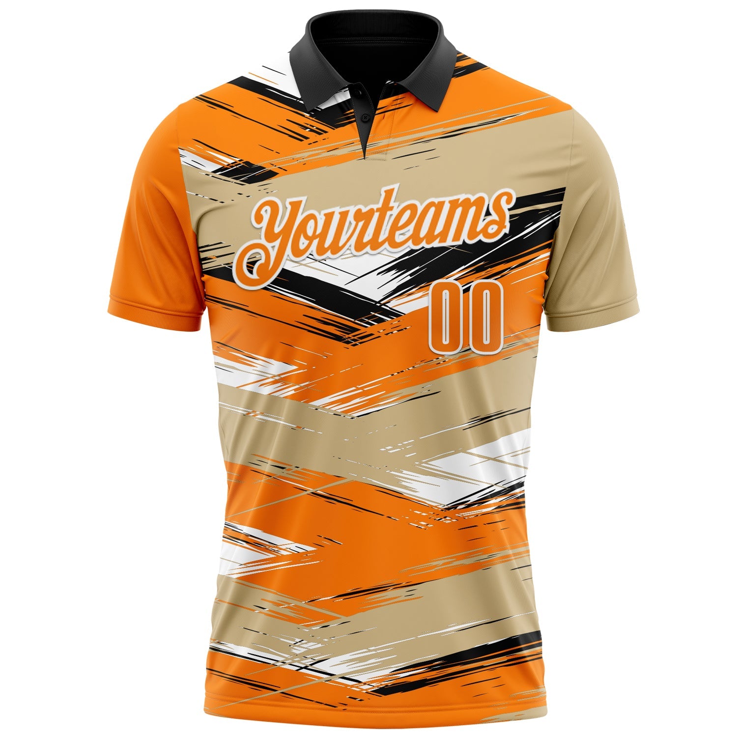 Custom Vegas Gold Bay Orange-Black 3D Bowling Abstract Grunge Art Performance Polo Shirt view 2
