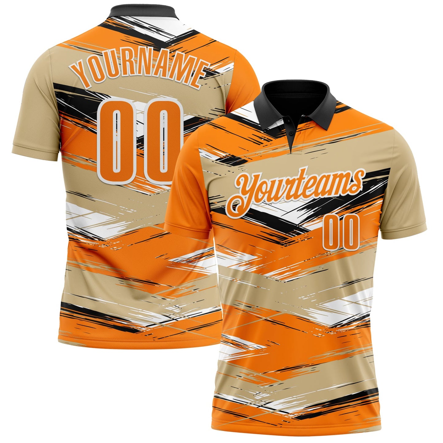 Custom Vegas Gold Bay Orange-Black 3D Bowling Abstract Grunge Art Performance Polo Shirt - Main View