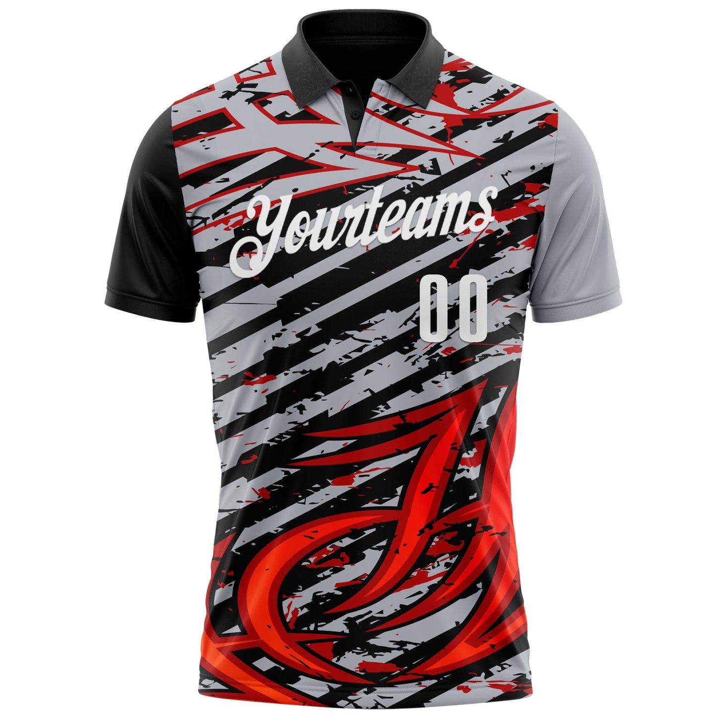 Custom Gray Black-Red 3D Bowling Line Performance Polo Shirt view 2
