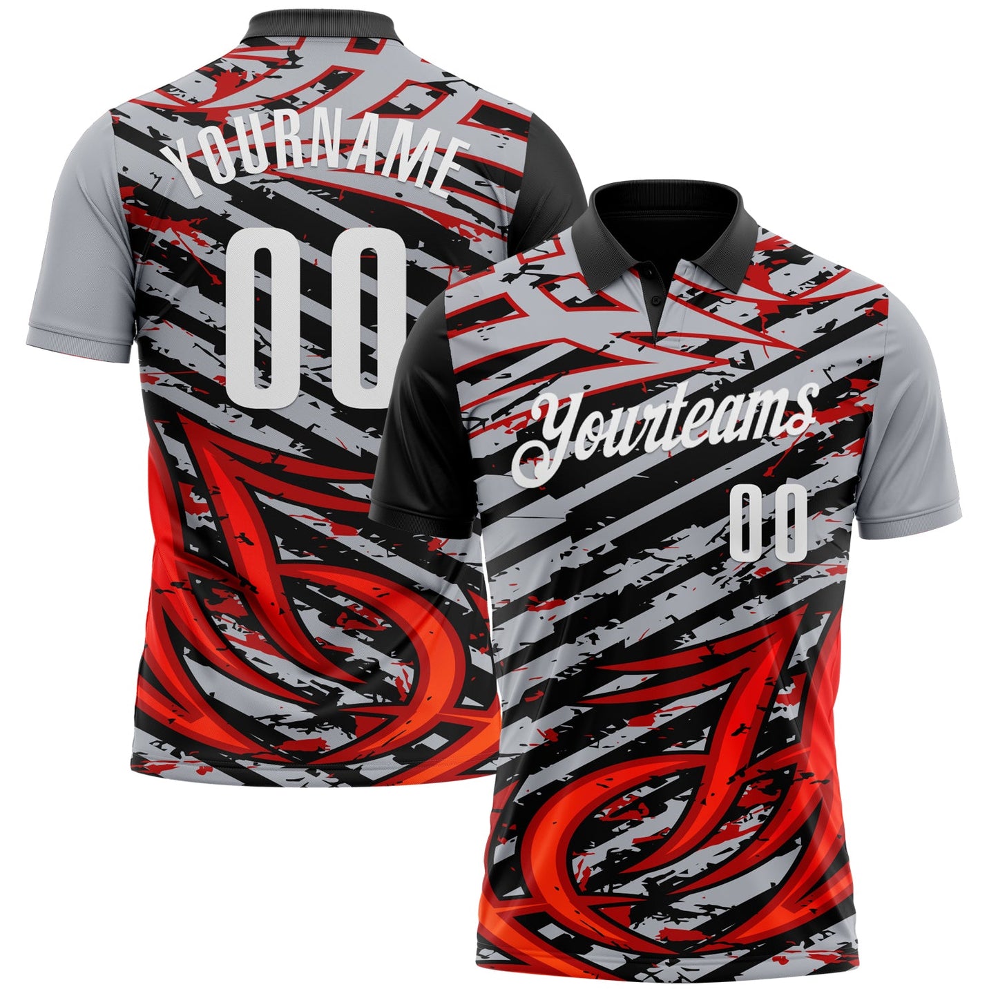 Custom Gray Black-Red 3D Bowling Line Performance Polo Shirt - Main View