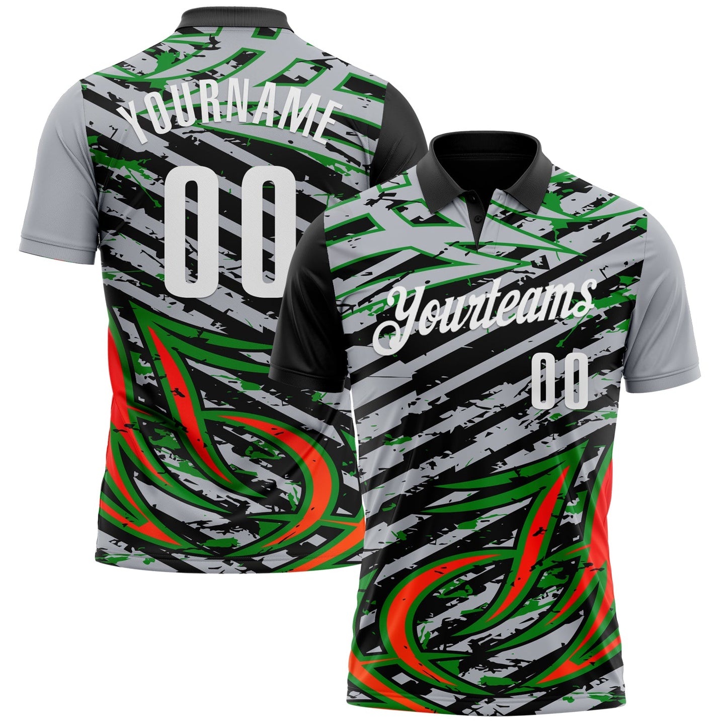 Custom Gray Black Red-Grass Green3D Bowling Line Performance Polo Shirt - Main View
