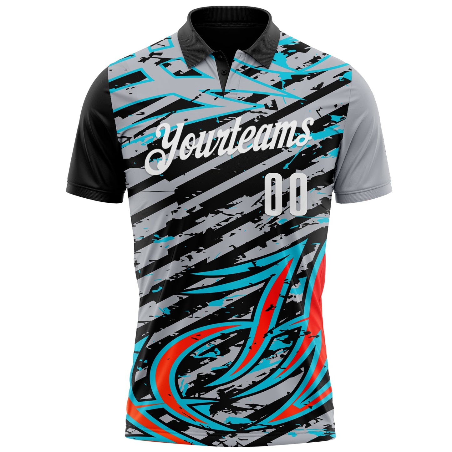 Custom Gray Black Red-Lakes Blue 3D Bowling Line Performance Polo Shirt view 2