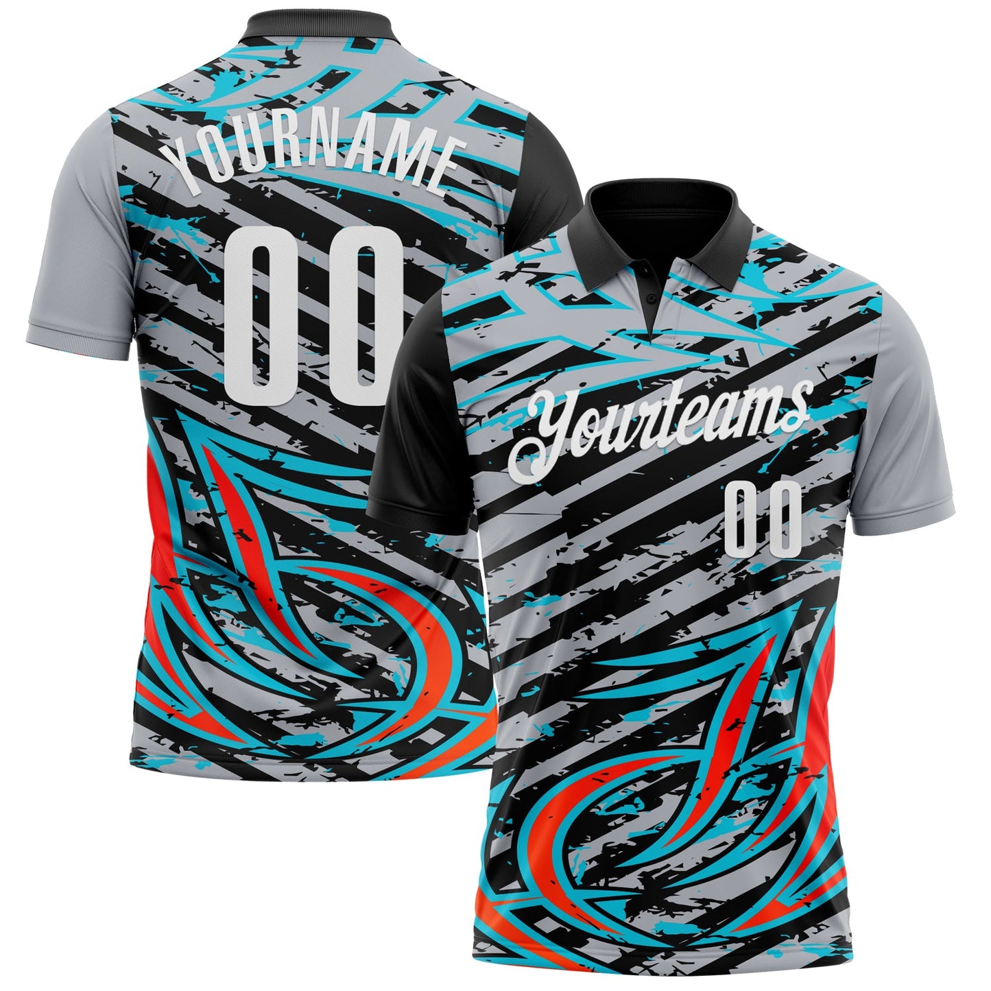 Custom Gray Black Red-Lakes Blue 3D Bowling Line Performance Polo Shirt - Main View