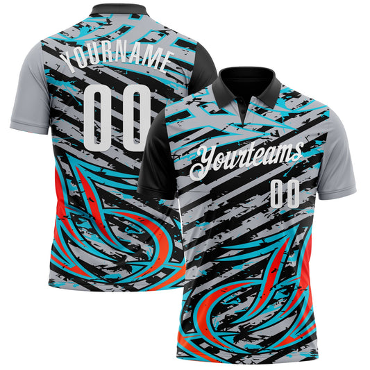 Custom Gray Black Red-Lakes Blue 3D Bowling Line Performance Polo Shirt - Main View