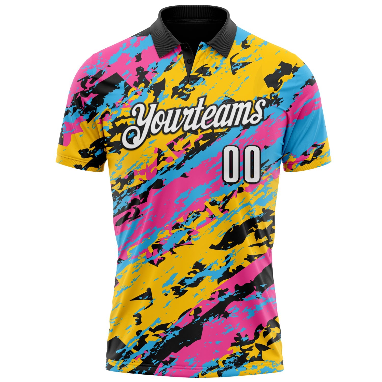 Custom Black Pink Sky Blue-Gold 3D Bowling Abstract Grunge Art Performance Polo Shirt view 2