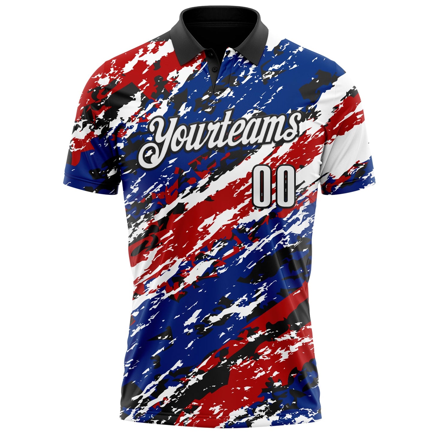 Custom Black Red-Royal 3D Bowling Abstract Grunge Art Performance Polo Shirt view 2