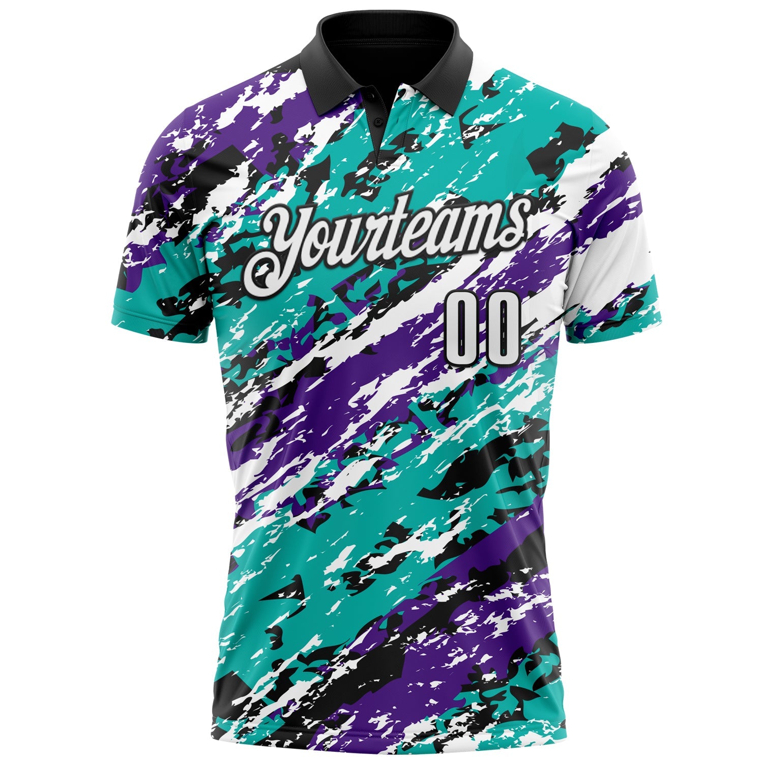 Custom Black Purple-Aqua 3D Bowling Abstract Grunge Art Performance Polo Shirt view 2