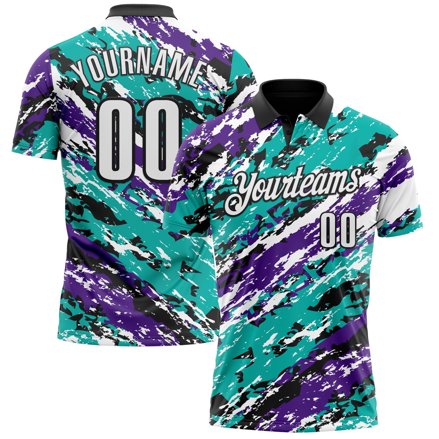 Custom Black Purple-Aqua 3D Bowling Abstract Grunge Art Performance Polo Shirt - Main View